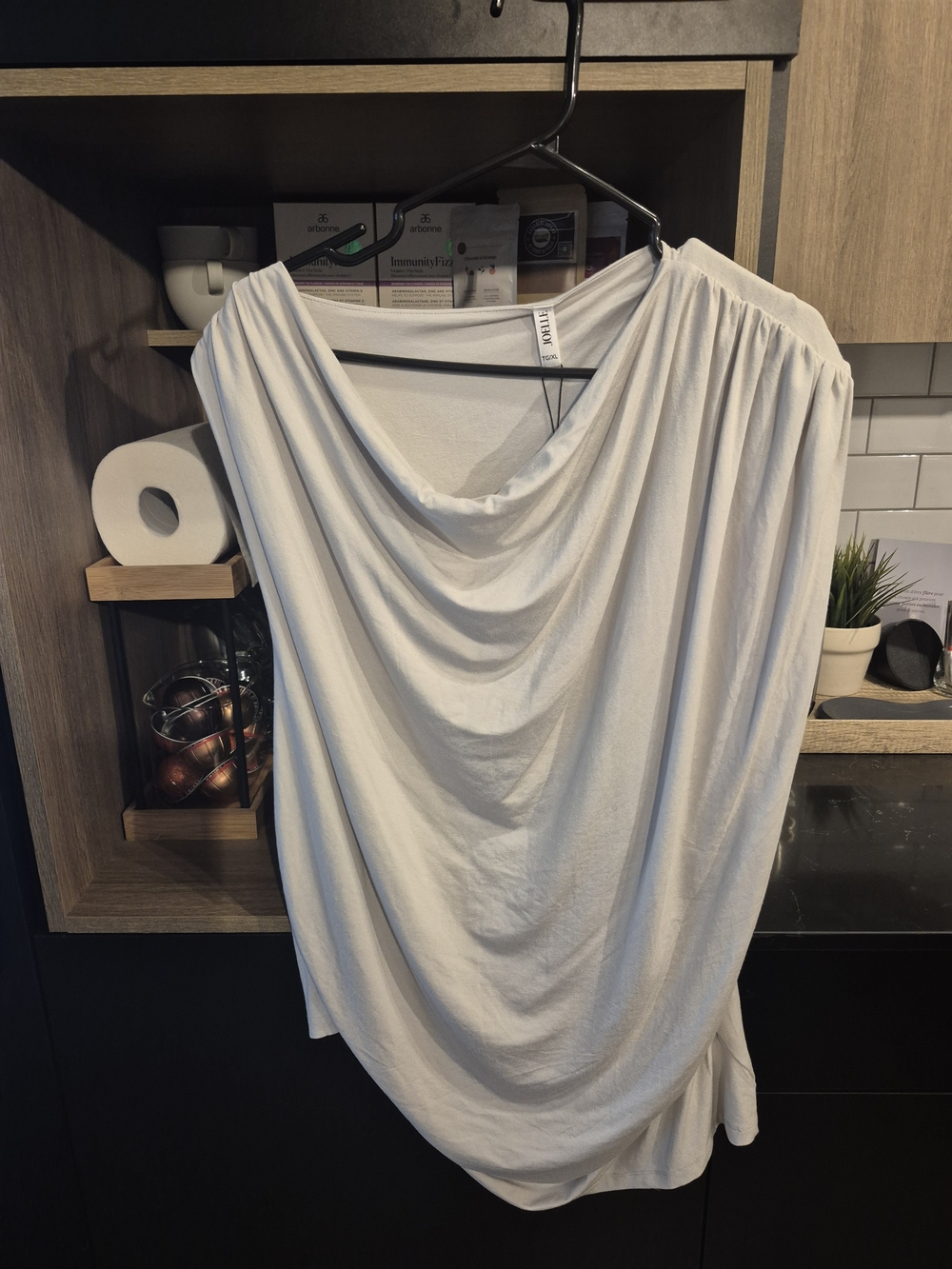 Draped Cowl-Neck Tunic Top - White